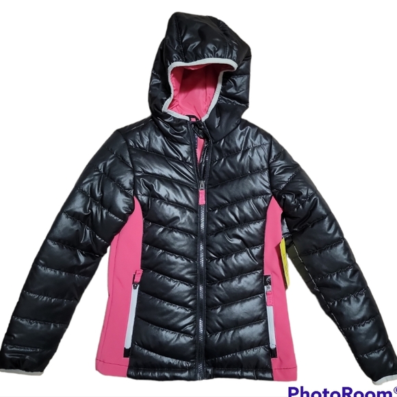 NWT Pink and black girls puffer jacket - Picture 1 of 7